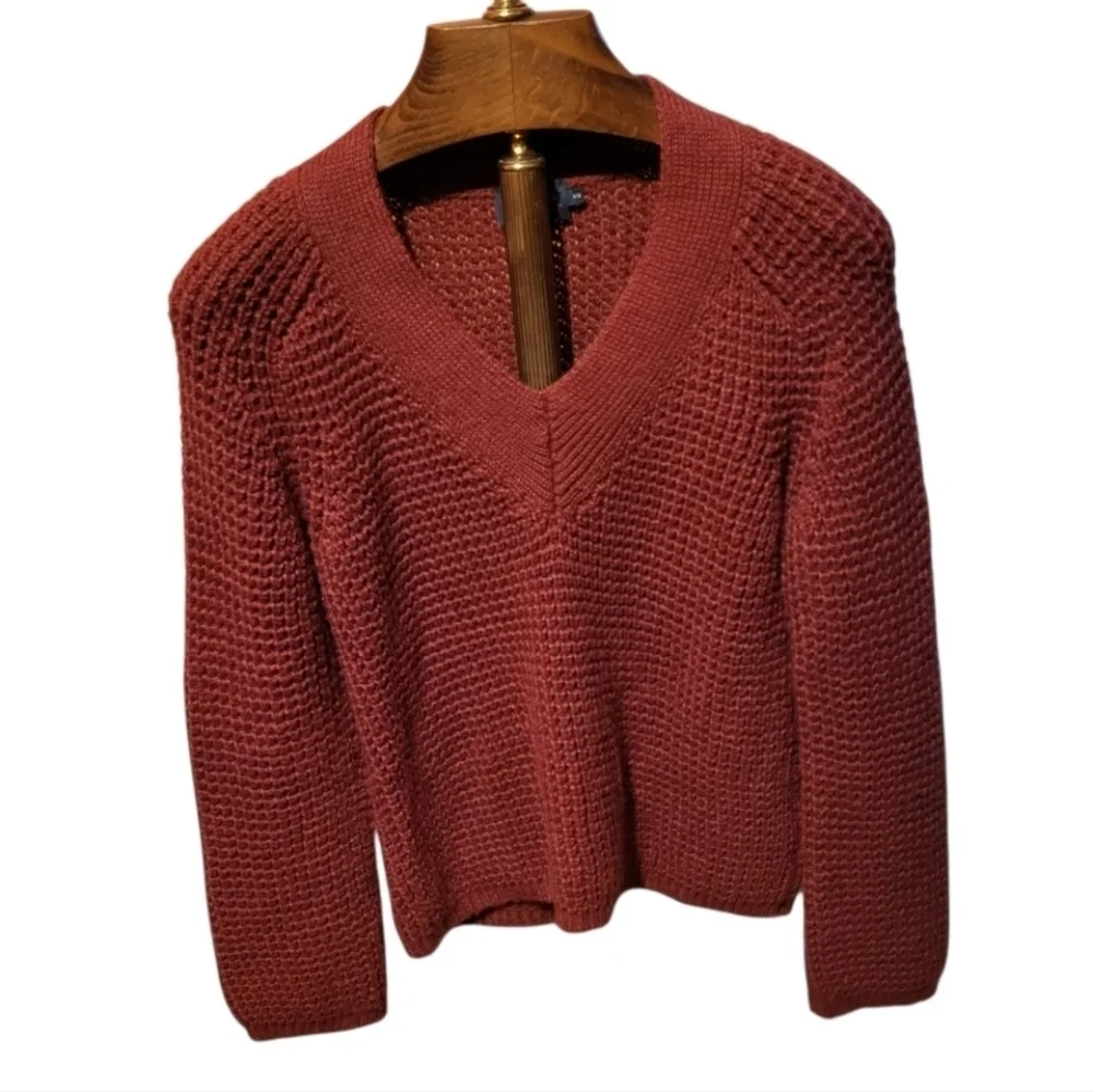 Pendleton Emery Burgundy Maroon V-Neck Chunky Pullover Sweater Size XS